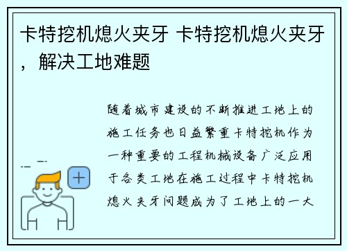 卡特挖机熄火夹牙 卡特挖机熄火夹牙，解决工地难题