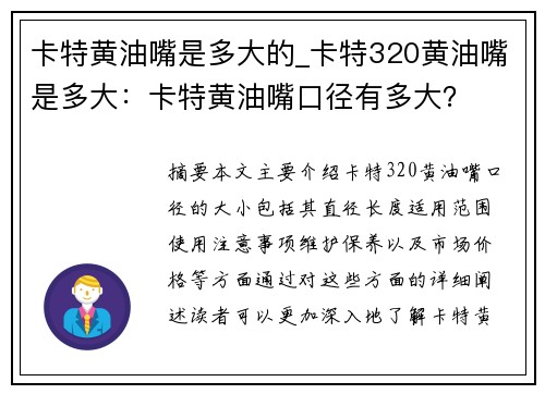 卡特黄油嘴是多大的_卡特320黄油嘴是多大：卡特黄油嘴口径有多大？