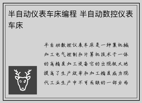 半自动仪表车床编程 半自动数控仪表车床